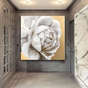Original hand-painted oil painting gold foil peony porch decoration painting modern light luxury living room background wall restaurant large pai (size: 100x100cm)