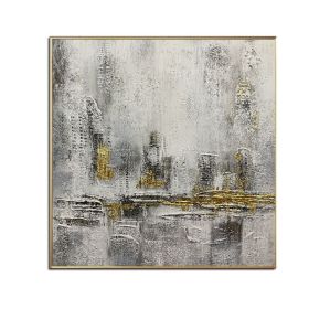 100% Handmade Gold Foil Abstract Oil Painting  Wall Art Modern Minimalist City Building Canvas Home Decor For Living Room No Frame (size: 150x150cm)