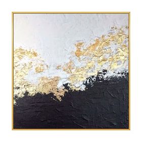 Top Selling Handmade Abstract Oil Painting Wall Art Modern Minimalist White and Black Gold Foil Canvas Home Decor For Living Room Bedroom No Fram (size: 100x100cm)