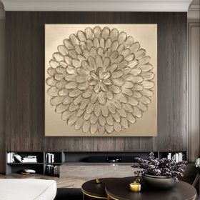 Handmade Oil Painting Original Blooming Flower oil Painting On Canvas  Abstract Textured Wall Art Gold Floral Painting Custom Home Decor Bedroom (Style: 01, size: 70x70cm)