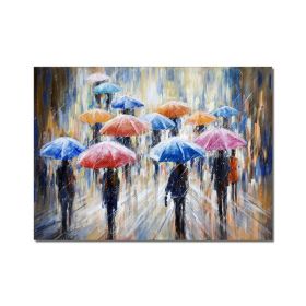 Large Abstract People Walking In The Rain With Umbrellas Painting 100% Handmade Oil Painting On Canvas Modern Decorative Wall Art (size: 60x90cm)