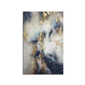 Handmade Top Selling Abstract Oil Painting Wall Art Modern Minimalist Blue Color Gold Foil Picture Canvas Home Decoration For Living Room No Fram (size: 50x70cm)