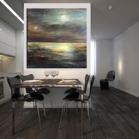 Hot Selling Artist Hand-painted High Quality Abstract Black and gold landscape Oil Painting Handmade on Canvas for room unframed (size: 100x100cm)