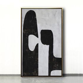 Handmade Top Selling Abstract Oil Painting  Wall Art Modern Minimalist Black and White Picture Canvas Home Decor For Living Room No Frame (size: 70x140cm)