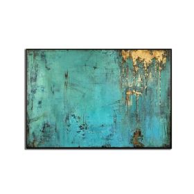 100% Handmade Gold Foil Abstract Oil Painting  Wall Art Modern Minimalist Blue Color Canvas Home Decor For Living Room No Frame (size: 70x140cm)