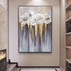 Foil golden flowers hand painted oil painting on canvas abstract large painting wall picture for home office decor (size: 100x150cm)
