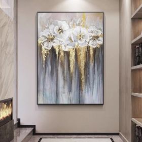Foil golden flowers hand painted oil painting on canvas abstract large painting wall picture for home office decor (size: 60x90cm)